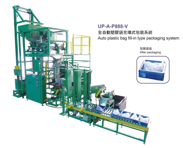 Auto plastic bag fill-in type packaging system